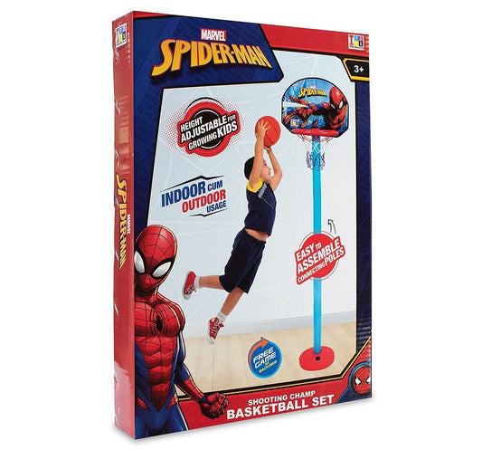 IToys Marvel Spiderman shooting champ basket ball set, standing basket ball for growing kids, 3Y+(Multicolour)