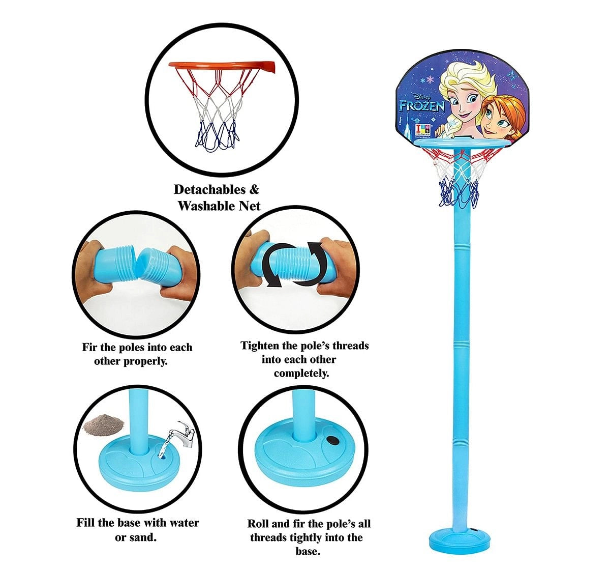 IToys Disney Frozen shooting champ basket ball set, standing basket ball for growing kids, 3Y+(Multicolour)