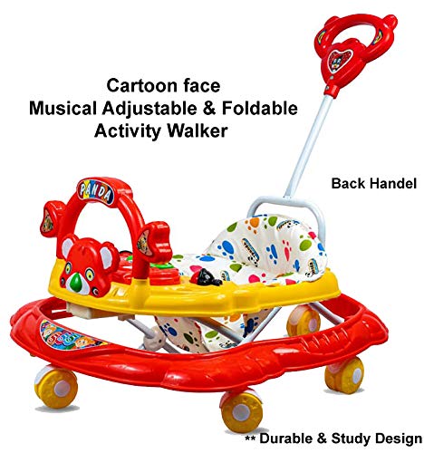 Musical Activity Baby Walker 555 with Music & Parent Handel Rod & Adjustable Height for Kids (RED) - MRGTOYS