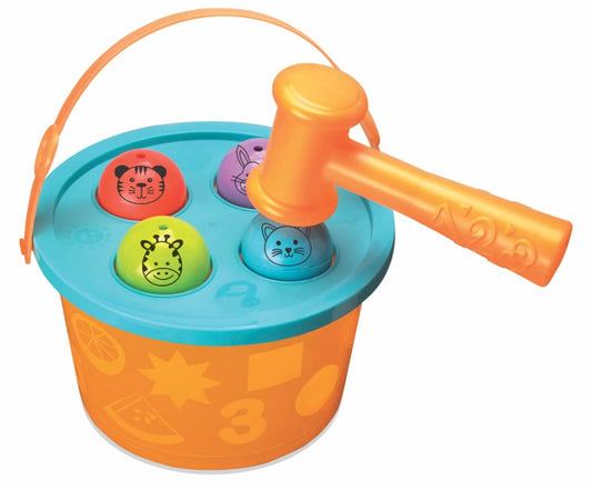 Toymate Hammering Fun - 4 Balls & 1 Basket Knock Pounding Fine Motor and Dexterity Skills Early Educational Montessori Toy Set for Kids