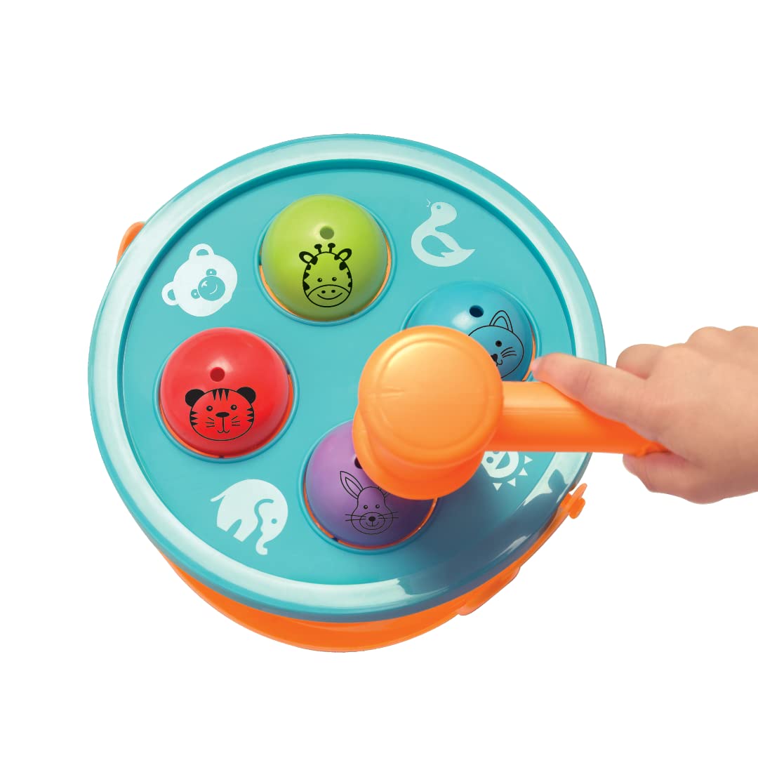 Toymate Hammering Fun - 4 Balls & 1 Basket Knock Pounding Fine Motor and Dexterity Skills Early Educational Montessori Toy Set for Kids