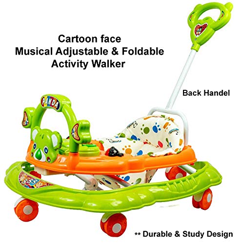Musical Activity Baby Walker 555 with Music & Parent Handel Rod & Adjustable Height for Kids (Green) - MRGTOYS