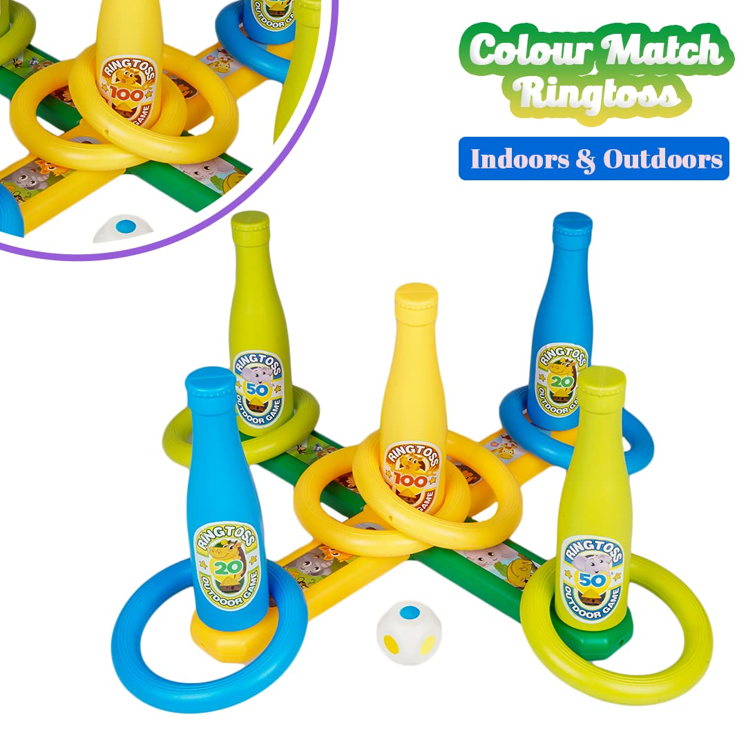 Ratna's 2 in 1 Colour Match Ring toss Jungle Print Target Game Set - Indoor & Outdoor Game for Kids