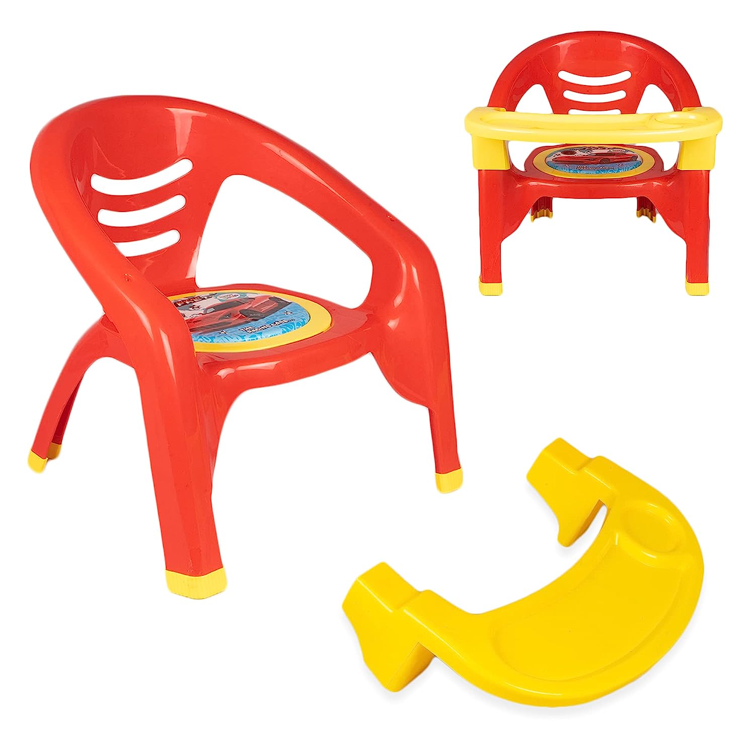 Soft Cushion Plastic OYO Baby Chair for Kids | Feeding Booster Seat with Removable Front Food and Safety Tray | Sturdy Plastic Portable Chairs can be used at Home, Schools for Boys and Girls Unisex 1 to 4 Years Babies and Toddlers (Red Colour) - MRGTOYS