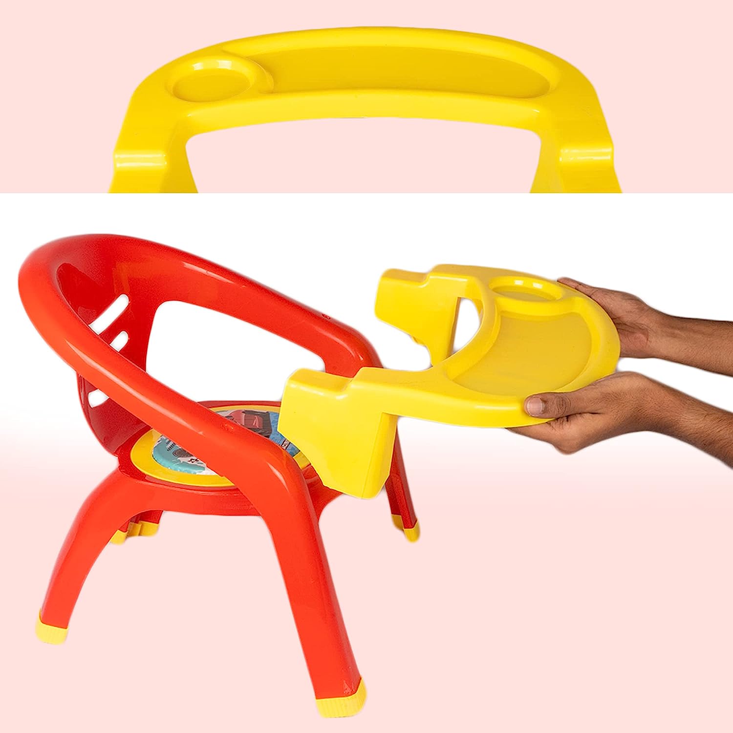 Soft Cushion Plastic OYO Baby Chair for Kids | Feeding Booster Seat with Removable Front Food and Safety Tray | Sturdy Plastic Portable Chairs can be used at Home, Schools for Boys and Girls Unisex 1 to 4 Years Babies and Toddlers (Red Colour) - MRGTOYS