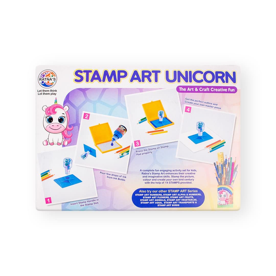 Ratna's Stamp Art Unicorn Theme, Art & Craft Creative Fun for Kids - Stamping & Colouring Set DIY Kit for Boys & Girls - MRGTOYS