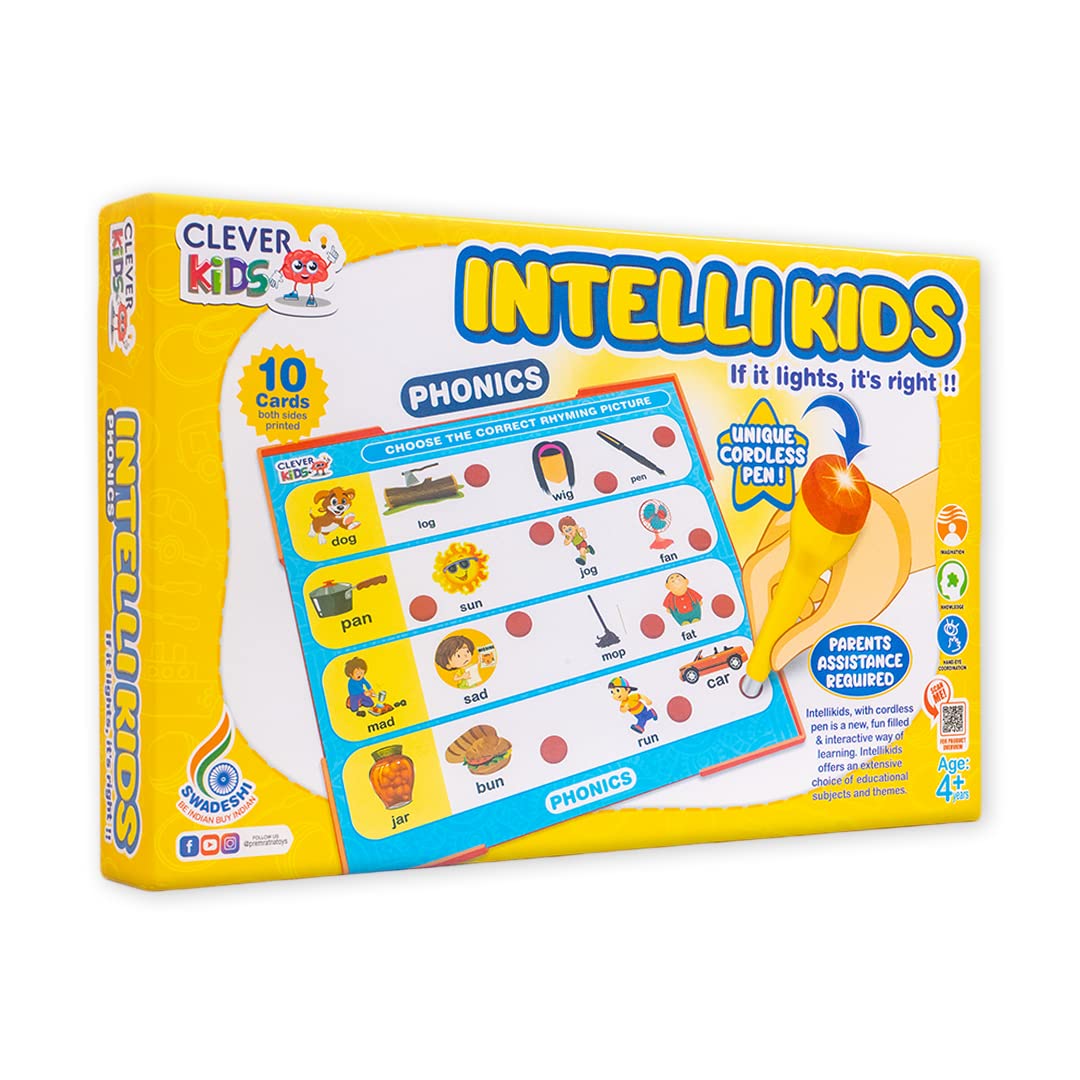 Ratna's Intellikids Phonics A Perfect Electro Game. 10 Double Sided Printed Cards. If it Lights its Right. A Fun Way to Learn Phonics