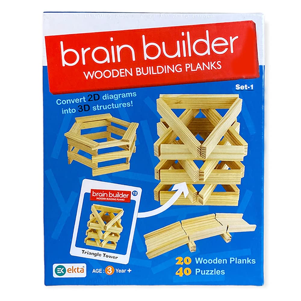 Ekta Brain Builder Wooden Building Planks Set 1, 3-D Puzzles for Kids