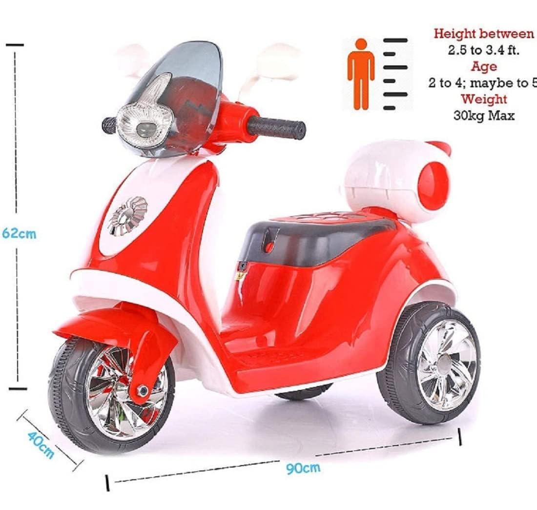 Kids Rideon Scooty 5188 with Rechargeable Battery Operated Ride on for Kids (ISI Certified) | Electric Bike for Children [3 to 5 Years] (Red)