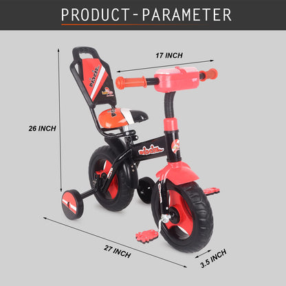 BABYCUTE Plug N Play Kids/Baby Tricycle for 12 Months to 48 Months, Cushion Seat and Seat Belt Boys, Girls, and Up to 30kg Carrying Capacity PIDGI TRICYCLE (Red) - MRGTOYS