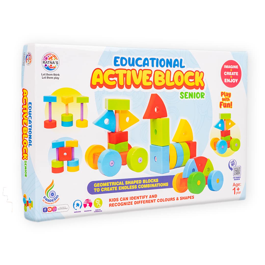 RATNA'S Building Block Toys for Kids.Age(2 to 6) Multicolour (Active Blocks Senior)