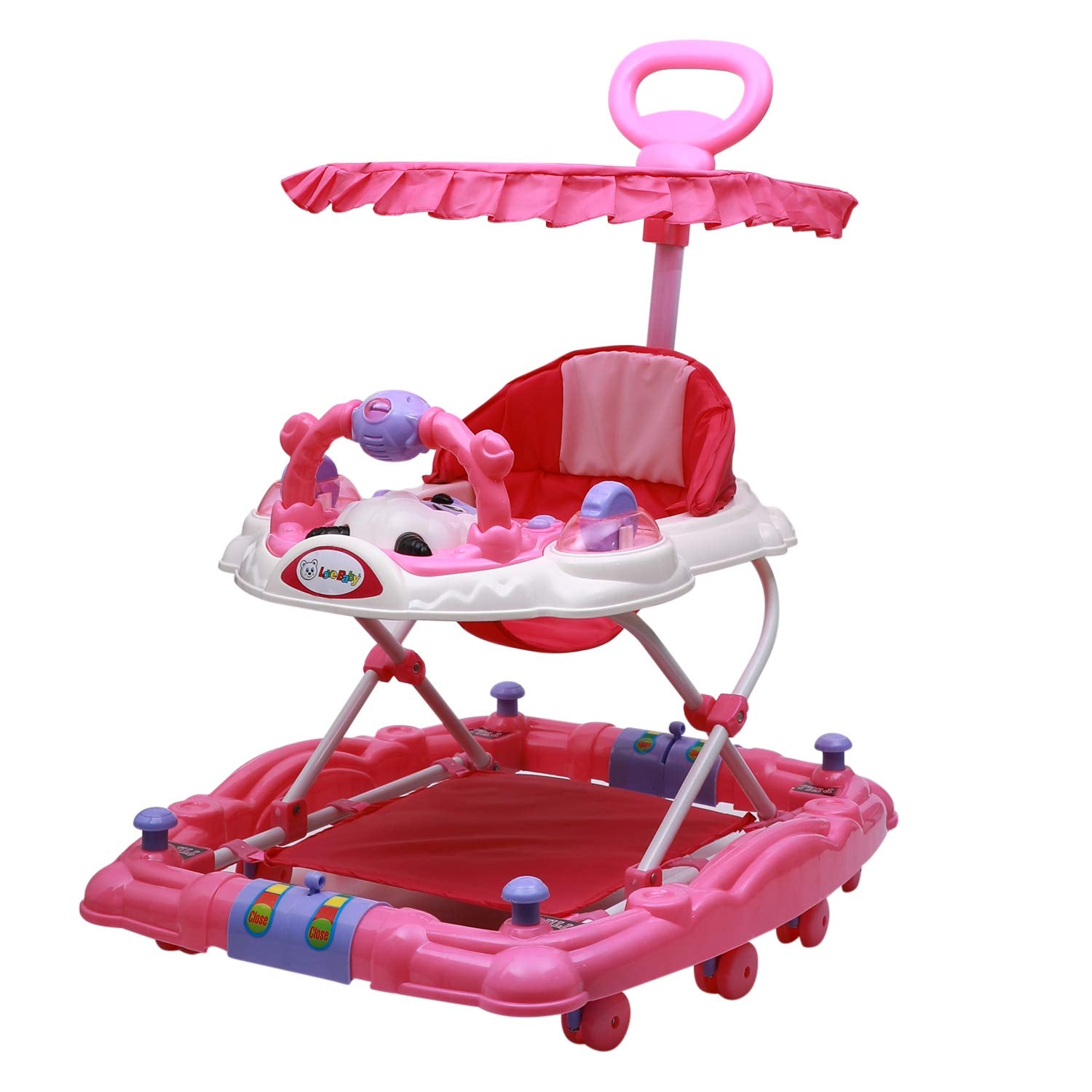 Love Baby Activity Walker for Kids with Canopy Adjustable Height Musical Tray and Light for 6 Months  Kids (Pink) - MRGTOYS
