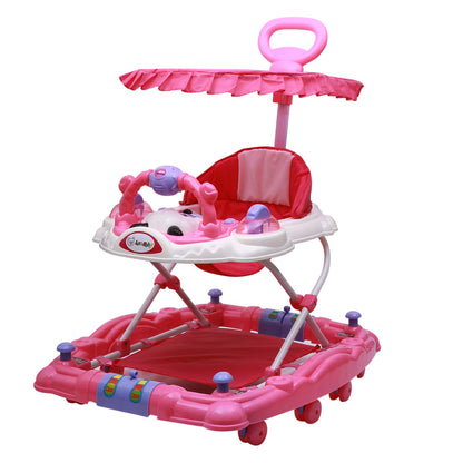 Love Baby Activity Walker for Kids with Canopy Adjustable Height Musical Tray and Light for 6 Months  Kids (Pink) - MRGTOYS