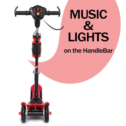 Fun Ride Funride Kids Scooter Rush Dx with Lights & Music, Three Wheel Kick Scooters for Boys & Girls with Sipper, Adjustable Height & Rear Brake, 3 Wheels Skate for Age 3-10 Years (Red)