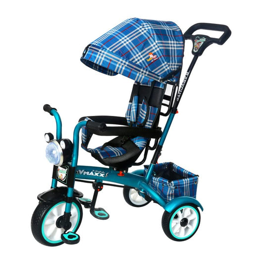 BABYCUTE Baby Tricycle for 2 Years to 5 Years | Tricycle for Kids 1 to 5 Years with Printed Canopy and Parent Push Handle (Navy Blue) - MRGTOYS