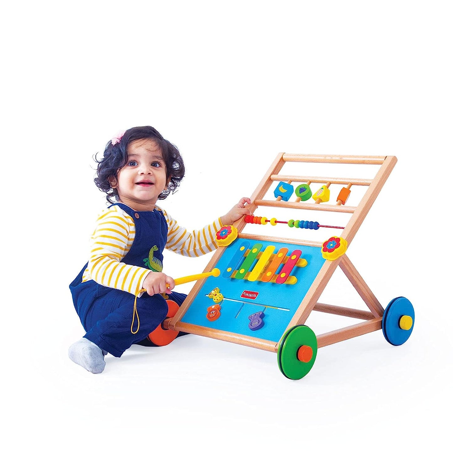 Giggles - Activity Walker, Multicolour Wooden Musical Walker, Develops Motor Skills Using Xylophone, Animal Maze, Counting Beads, Geo Shaped Spinners, 9 Months & Above, Infant Toys