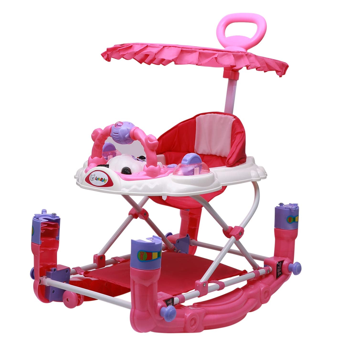 Love Baby Activity Walker for Kids with Canopy Adjustable Height Musical Tray and Light for 6 Months  Kids (Pink) - MRGTOYS