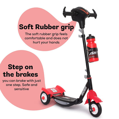 Fun Ride Funride Kids Scooter Rush Dx with Lights & Music, Three Wheel Kick Scooters for Boys & Girls with Sipper, Adjustable Height & Rear Brake, 3 Wheels Skate for Age 3-10 Years (Red)