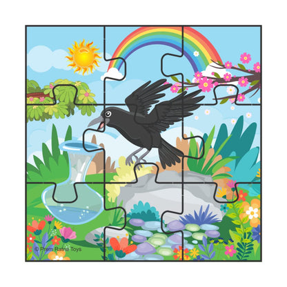Ratna's Wooden Jigsaw Story Puzzle Thirsty Crow for Kids 54 Pieces (9 Pieces Puzzle, Pack of 6) Puzzle Size 14 x 14 cm