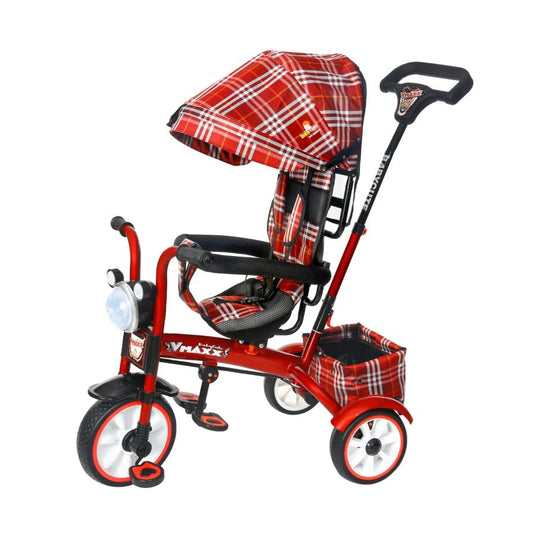 BABYCUTE Baby Tricycle for 2 Years to 5 Years | Tricycle for Kids 1 to 5 Years with Printed Canopy and Parent Push Handle (Red) - MRGTOYS