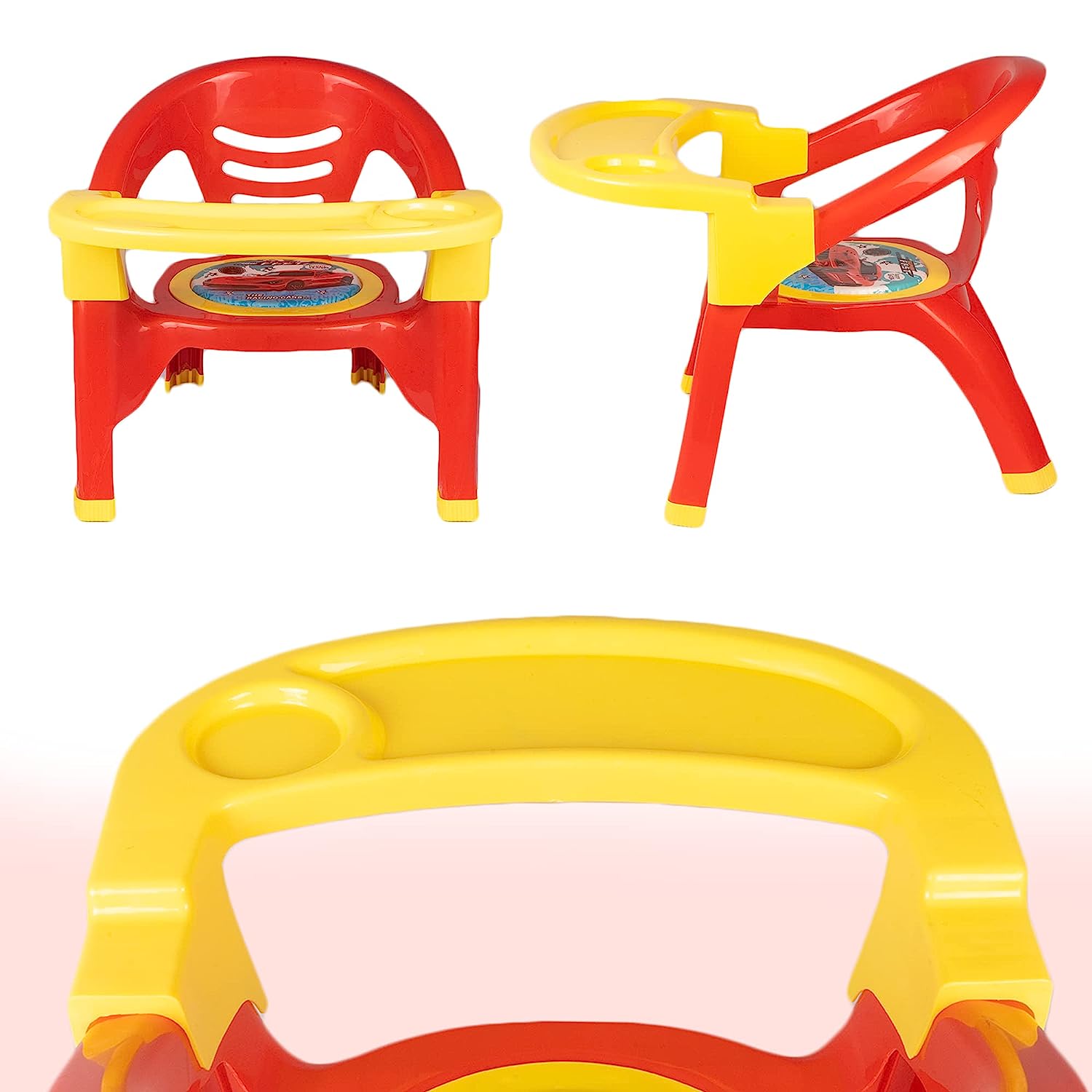 Soft Cushion Plastic OYO Baby Chair for Kids | Feeding Booster Seat with Removable Front Food and Safety Tray | Sturdy Plastic Portable Chairs can be used at Home, Schools for Boys and Girls Unisex 1 to 4 Years Babies and Toddlers (Red Colour) - MRGTOYS