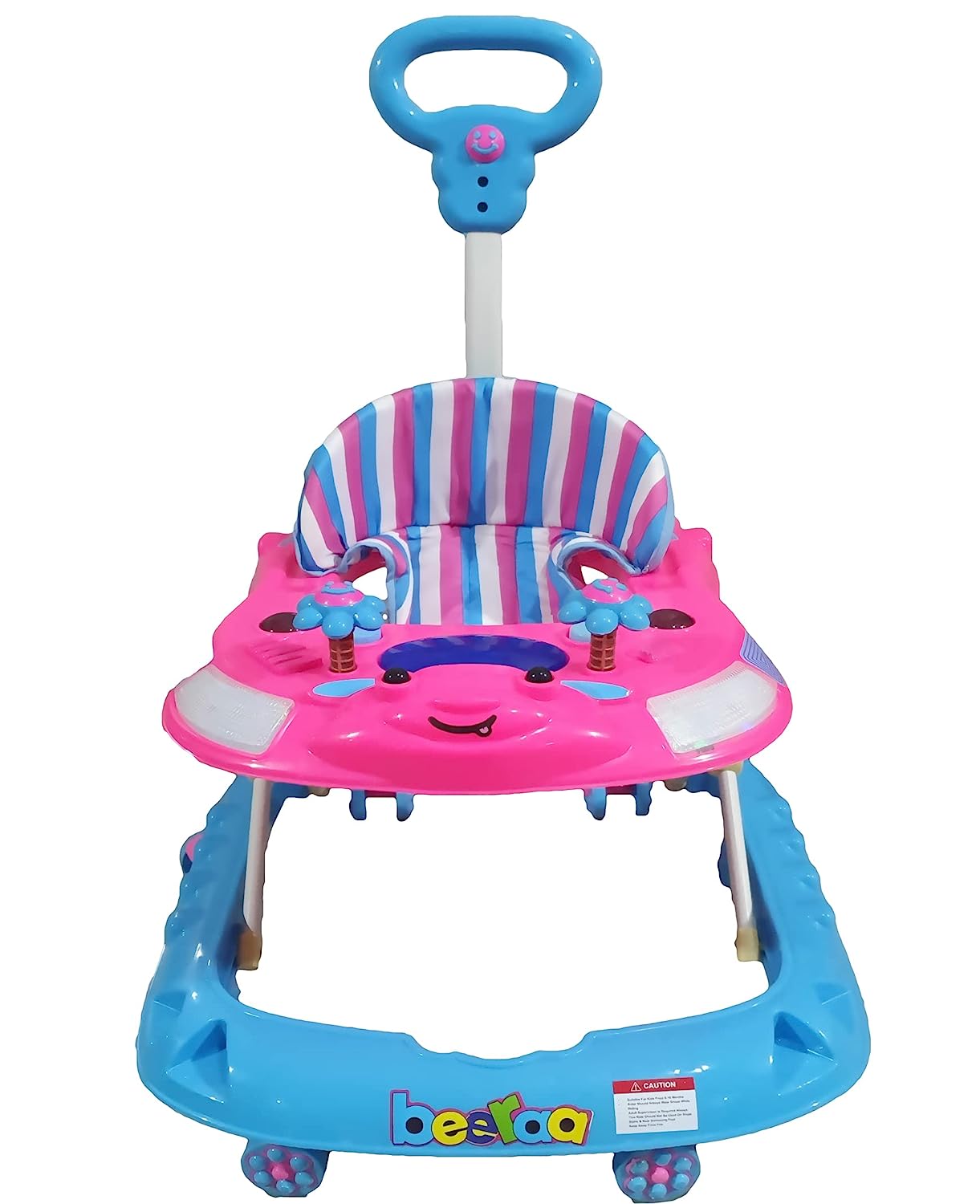 Baby Walker 6-18 Months Learn to Walk with Height Adjustable Light and Music Attractive Colours for Baby Boy and Girl (Beera with Handle Pink-Blue) (Pack of 1) - MRGTOYS