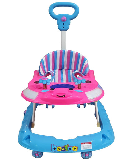 Baby Walker 6-18 Months Learn to Walk with Height Adjustable Light and Music Attractive Colours for Baby Boy and Girl (Beera with Handle Pink-Blue) (Pack of 1) - MRGTOYS