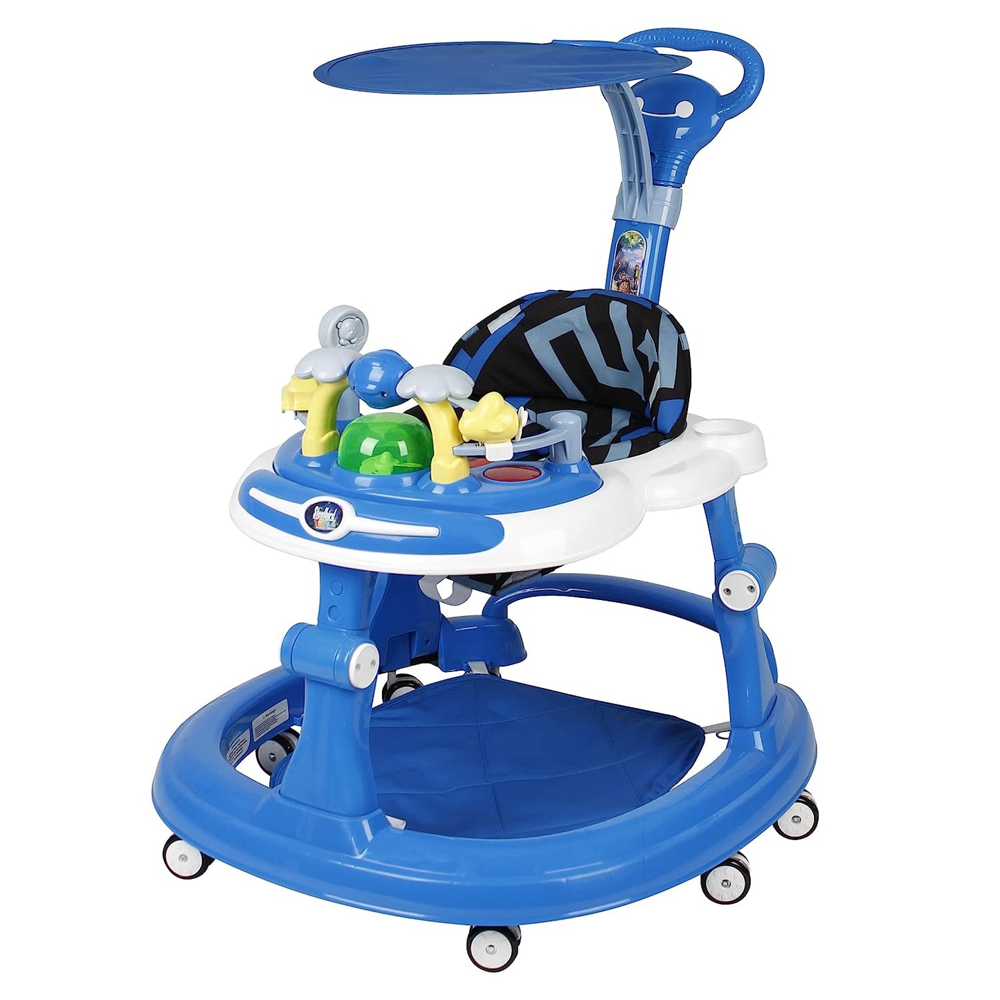 Steelbird Walk-N-Hop Unisex Anti Fall Toddler Hop, Sit & Stand Walker with Sun Shield and Push Hand Bar, Removable Toy Tray, Music System and Height Adjustments for 9-18 Months (Blue)