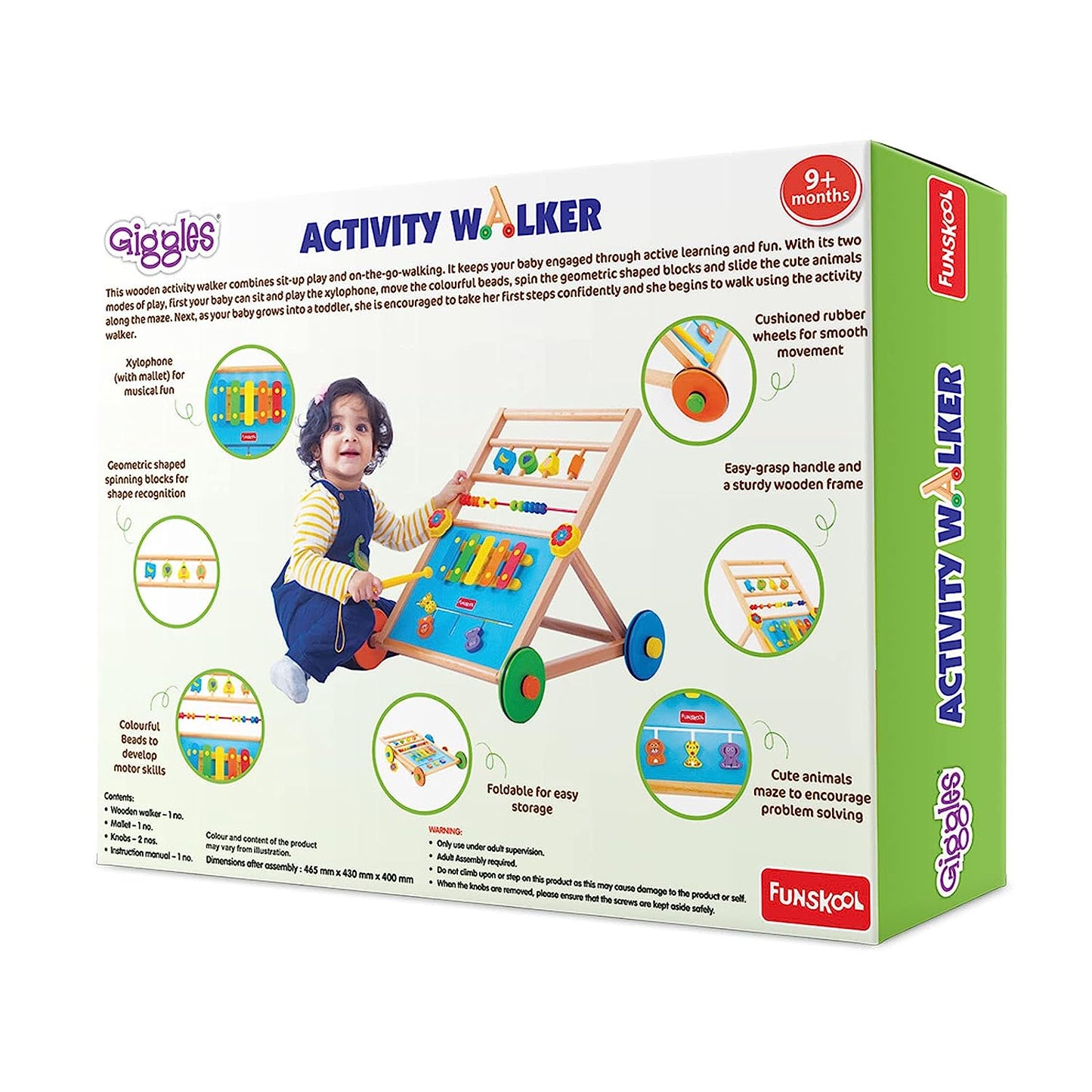 Giggles - Activity Walker, Multicolour Wooden Musical Walker, Develops Motor Skills Using Xylophone, Animal Maze, Counting Beads, Geo Shaped Spinners, 9 Months & Above, Infant Toys