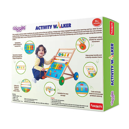 Giggles - Activity Walker, Multicolour Wooden Musical Walker, Develops Motor Skills Using Xylophone, Animal Maze, Counting Beads, Geo Shaped Spinners, 9 Months & Above, Infant Toys