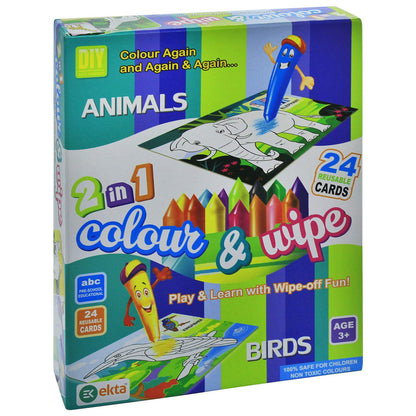 Ekta Color and Wipe Kit - Animals and Birds/ Preschool Coloring Kit for 3+ Years Toddlers/Kids