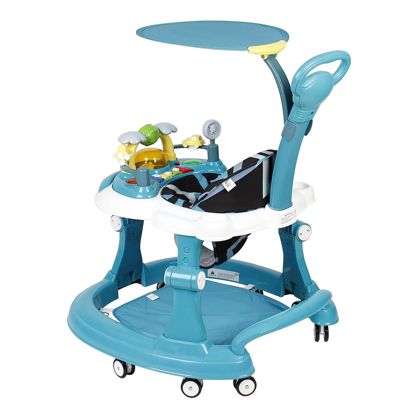 Steelbird Walk-N-Hop Unisex Anti Fall Toddler Hop, Sit & Stand Walker with Sun Shield and Push Hand Bar, Removable Toy Tray, Music System and Height Adjustments for 9-18 Months (Turquoise Blue)