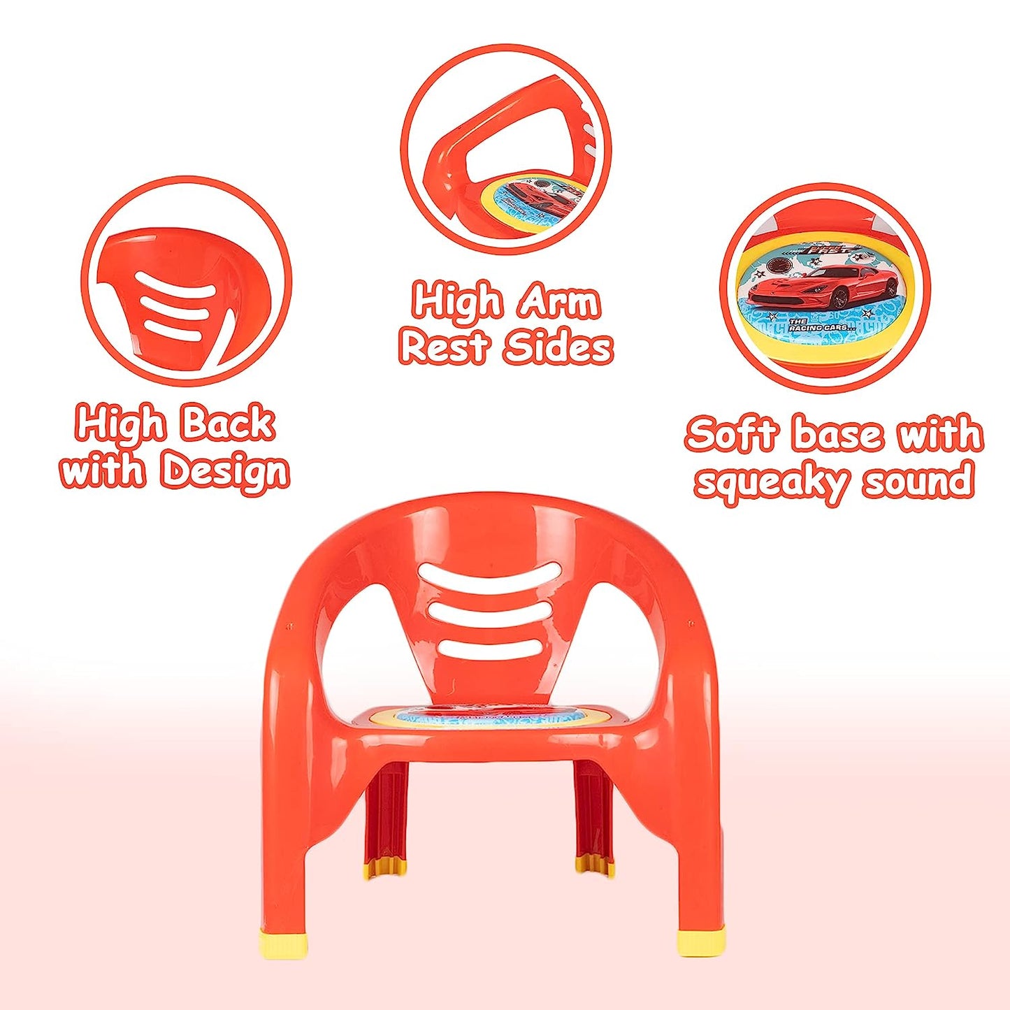 Soft Cushion Plastic OYO Baby Chair for Kids | Feeding Booster Seat with Removable Front Food and Safety Tray | Sturdy Plastic Portable Chairs can be used at Home, Schools for Boys and Girls Unisex 1 to 4 Years Babies and Toddlers (Red Colour) - MRGTOYS
