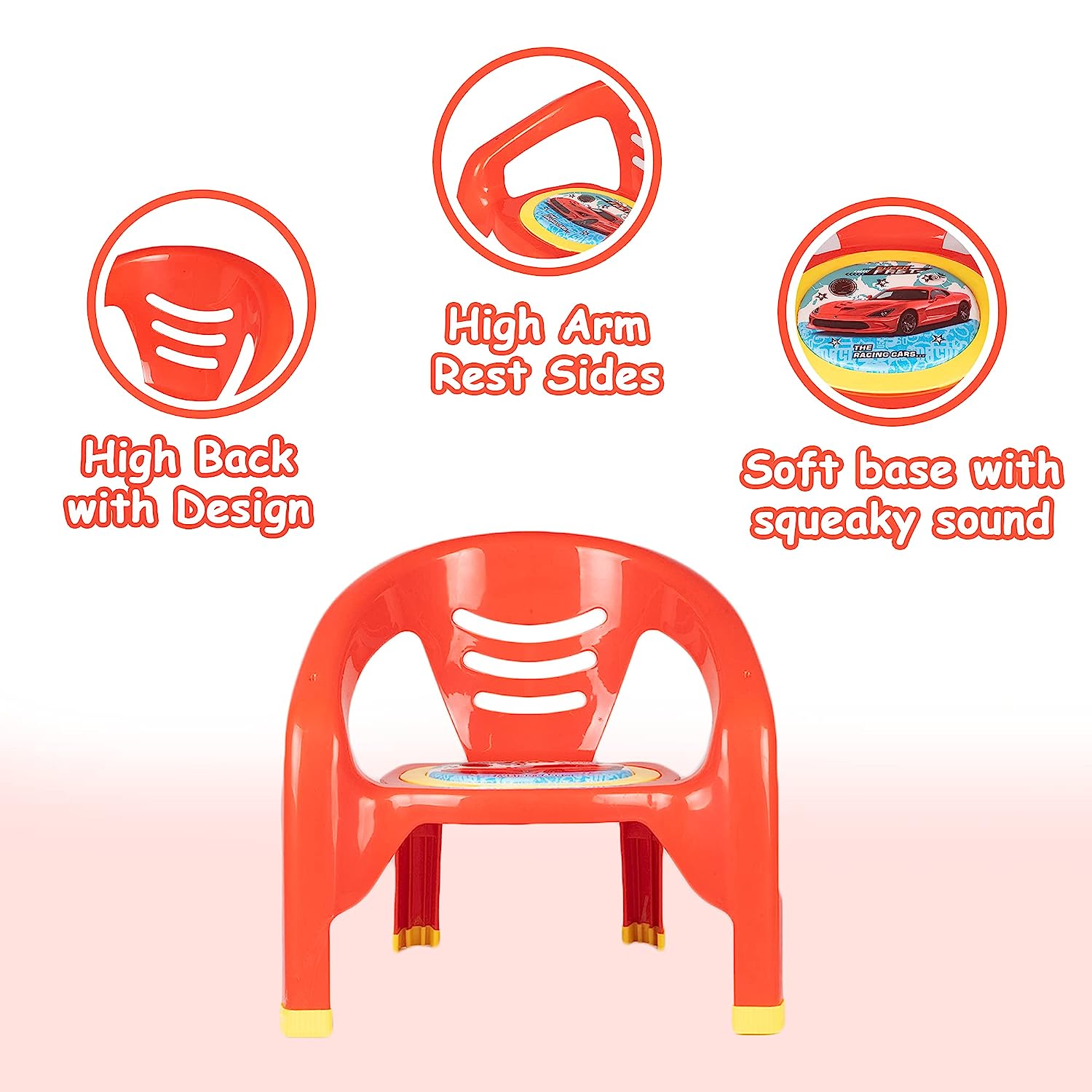 Soft Cushion Plastic OYO Baby Chair for Kids | Feeding Booster Seat with Removable Front Food and Safety Tray | Sturdy Plastic Portable Chairs can be used at Home, Schools for Boys and Girls Unisex 1 to 4 Years Babies and Toddlers (Red Colour) - MRGTOYS