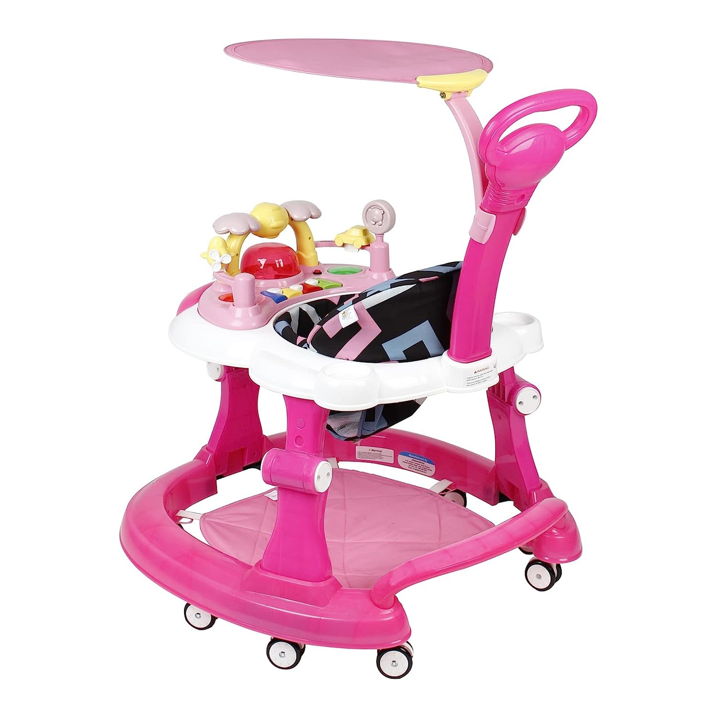 Steelbird Walk-N-Hop Unisex Anti Fall Toddler Hop, Sit & Stand Walker with Sun Shield and Push Hand Bar, Removable Toy Tray, Music System and Height Adjustments for 9-18 Months (Pink)