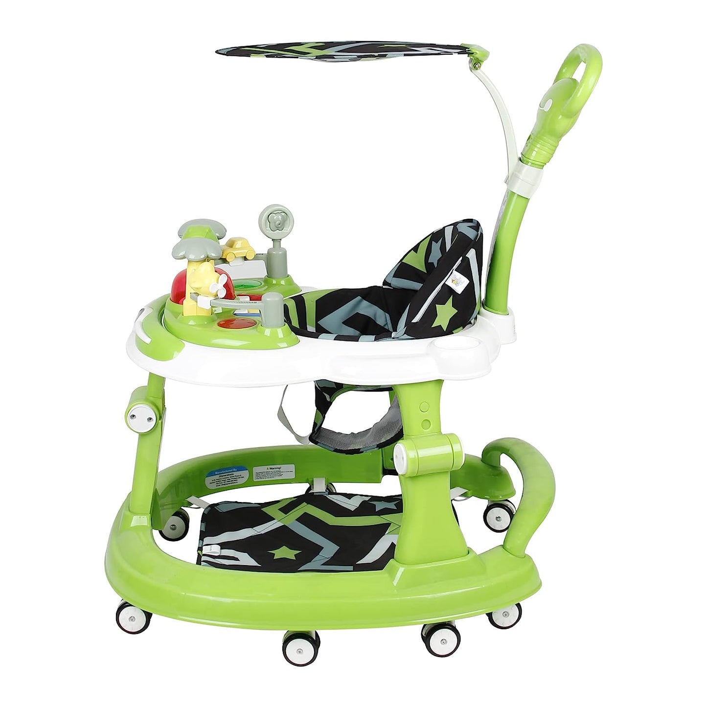 Steelbird Walk-N-Hop Unisex Anti Fall Toddler Hop, Sit & Stand Walker with Sun Shield and Push Hand Bar, Removable Toy Tray, Music System and Height Adjustments for 9-18 Months (Green)