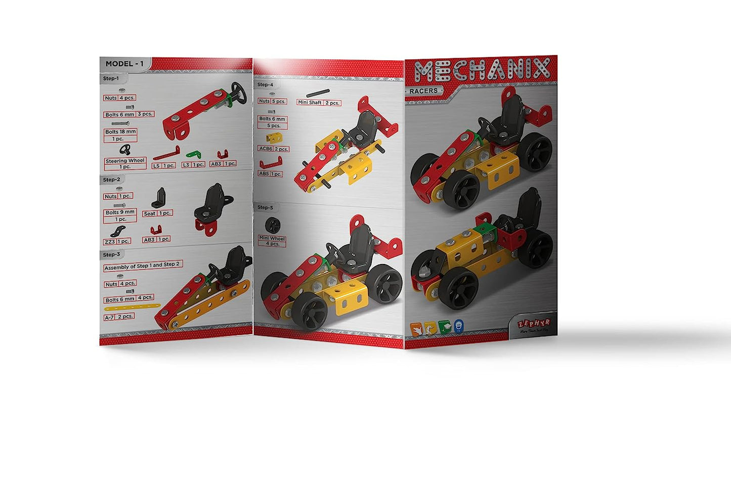 Mechanix Beginner Racers, DIY Stem and Education Metal Construction Set, for Boys & Girls 6 yr+, Return Gifts Set