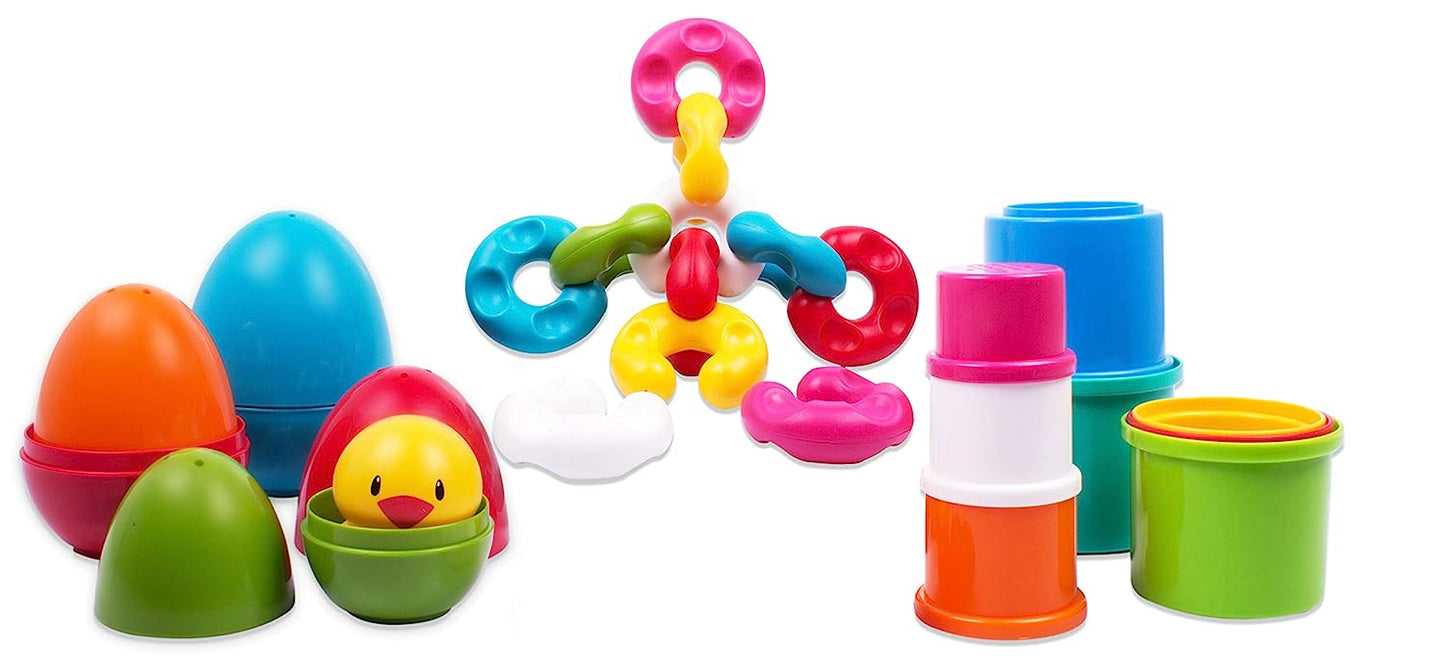 Giggles - Link Stack N Nest Toy Set , Multicolour 3 in 1 gift set, Develops motor skills , 6 months & above, Infant and Preschool Toys