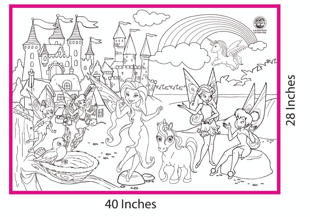RATNA'S My Colouring MAT for Kids Reusable and Washable. Big MAT for Colouring. MAT Size(40 INCHES X 27 INCHES) (Fairies Theme)
