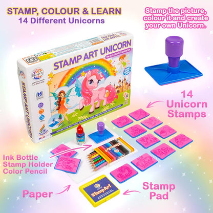 Ratna's Stamp Art Unicorn Theme, Art & Craft Creative Fun for Kids - Stamping & Colouring Set DIY Kit for Boys & Girls - MRGTOYS
