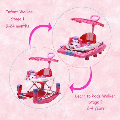 Love Baby Activity Walker for Kids with Canopy Adjustable Height Musical Tray and Light for 6 Months  Kids (Pink) - MRGTOYS