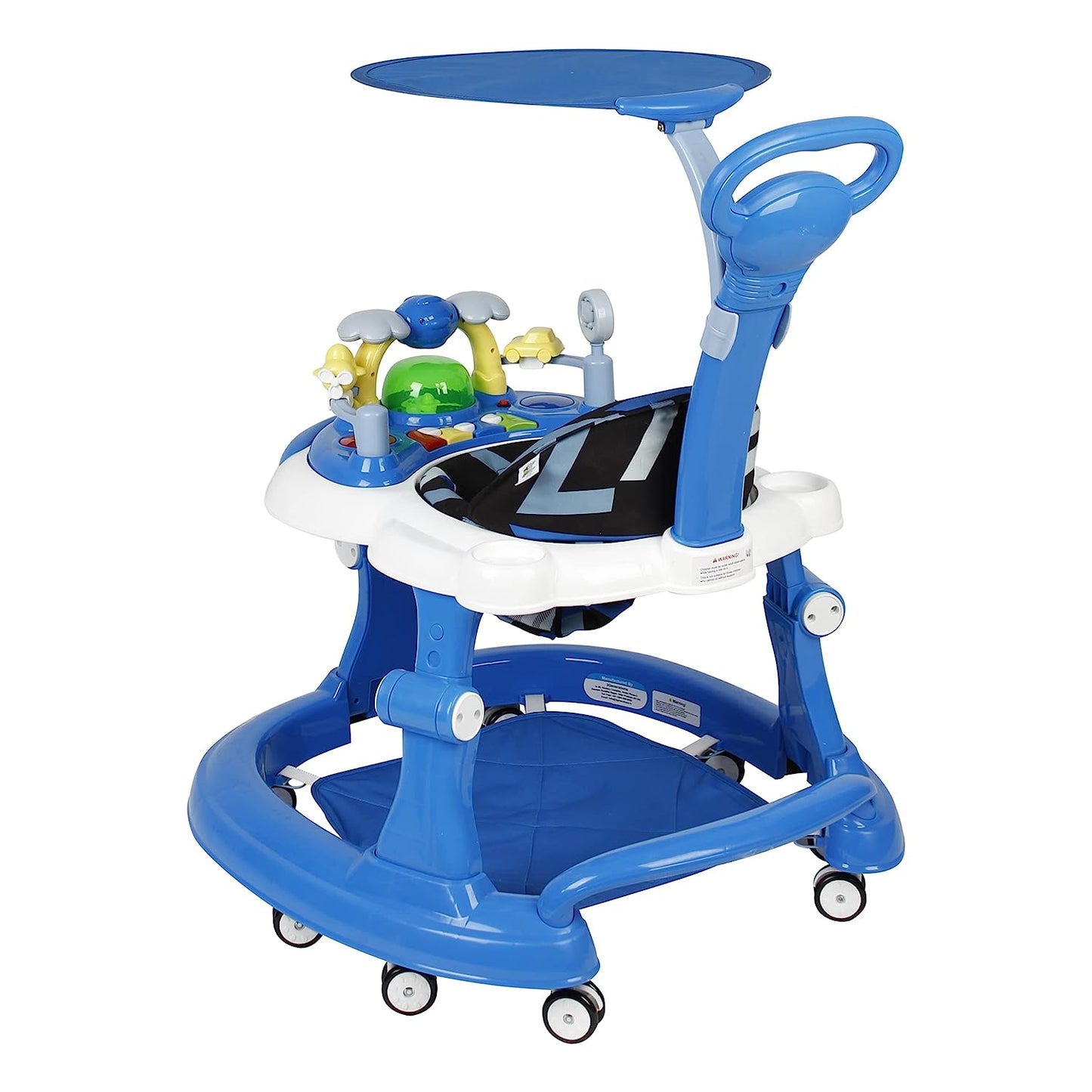 Steelbird Walk-N-Hop Unisex Anti Fall Toddler Hop, Sit & Stand Walker with Sun Shield and Push Hand Bar, Removable Toy Tray, Music System and Height Adjustments for 9-18 Months (Blue)