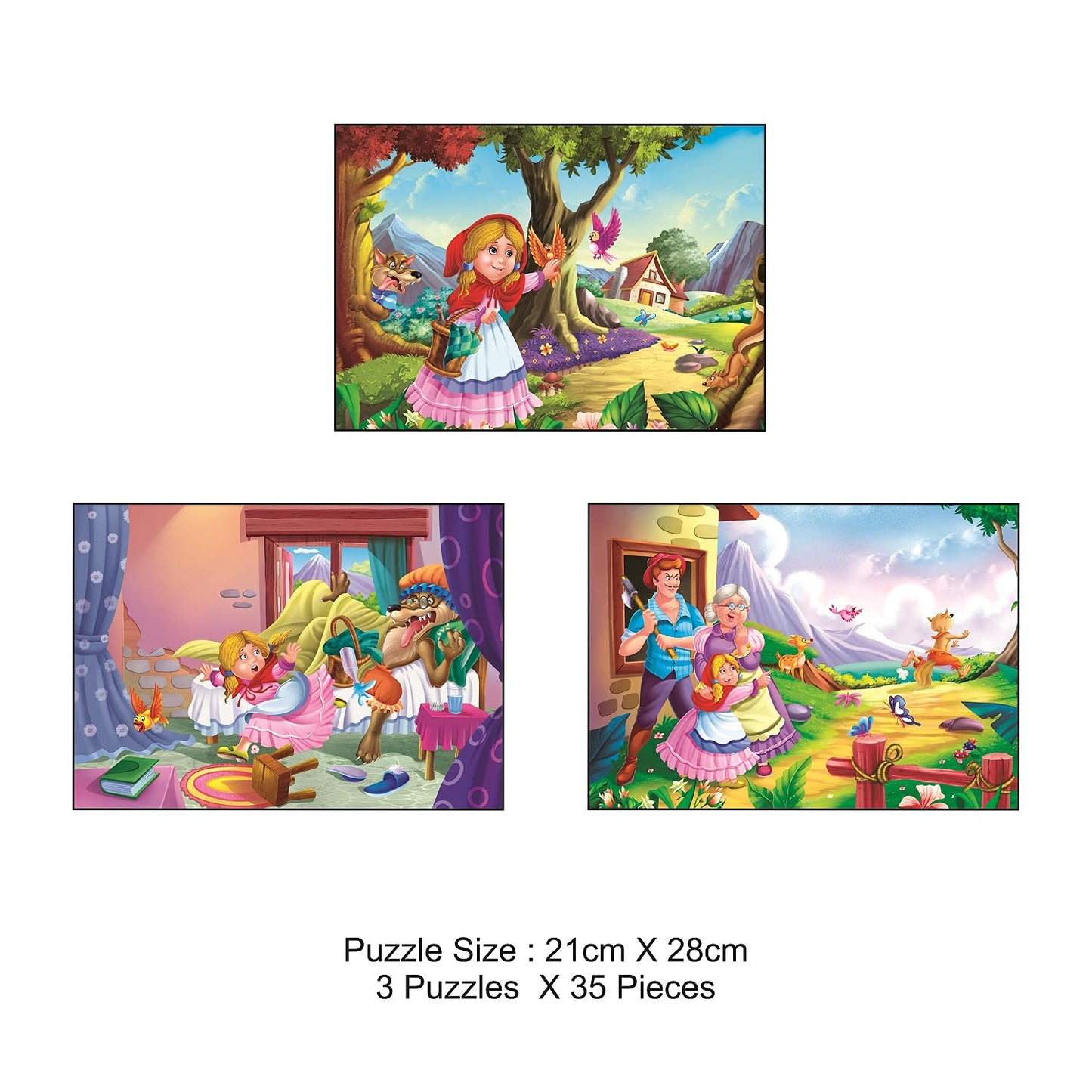 RATNA'S Story Jigsaw A Little RED Riding Hood for Kids. This Pack Includes 3 Jigsaw Puzzle and A Story Book