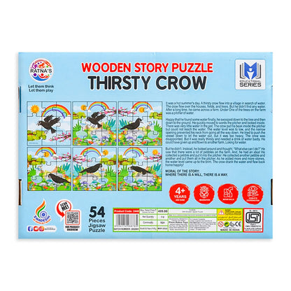 Ratna's Wooden Jigsaw Story Puzzle Thirsty Crow for Kids 54 Pieces (9 Pieces Puzzle, Pack of 6) Puzzle Size 14 x 14 cm