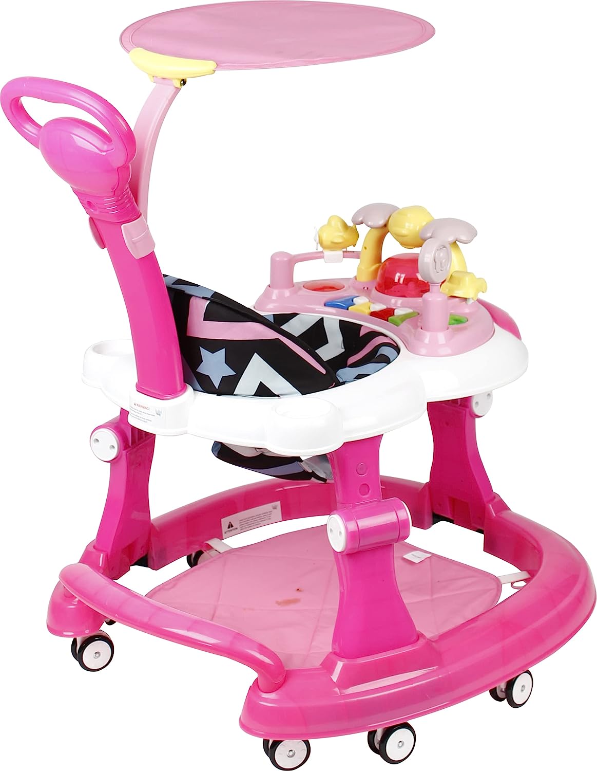 Steelbird Walk-N-Hop Unisex Anti Fall Toddler Hop, Sit & Stand Walker with Sun Shield and Push Hand Bar, Removable Toy Tray, Music System and Height Adjustments for 9-18 Months (Pink)