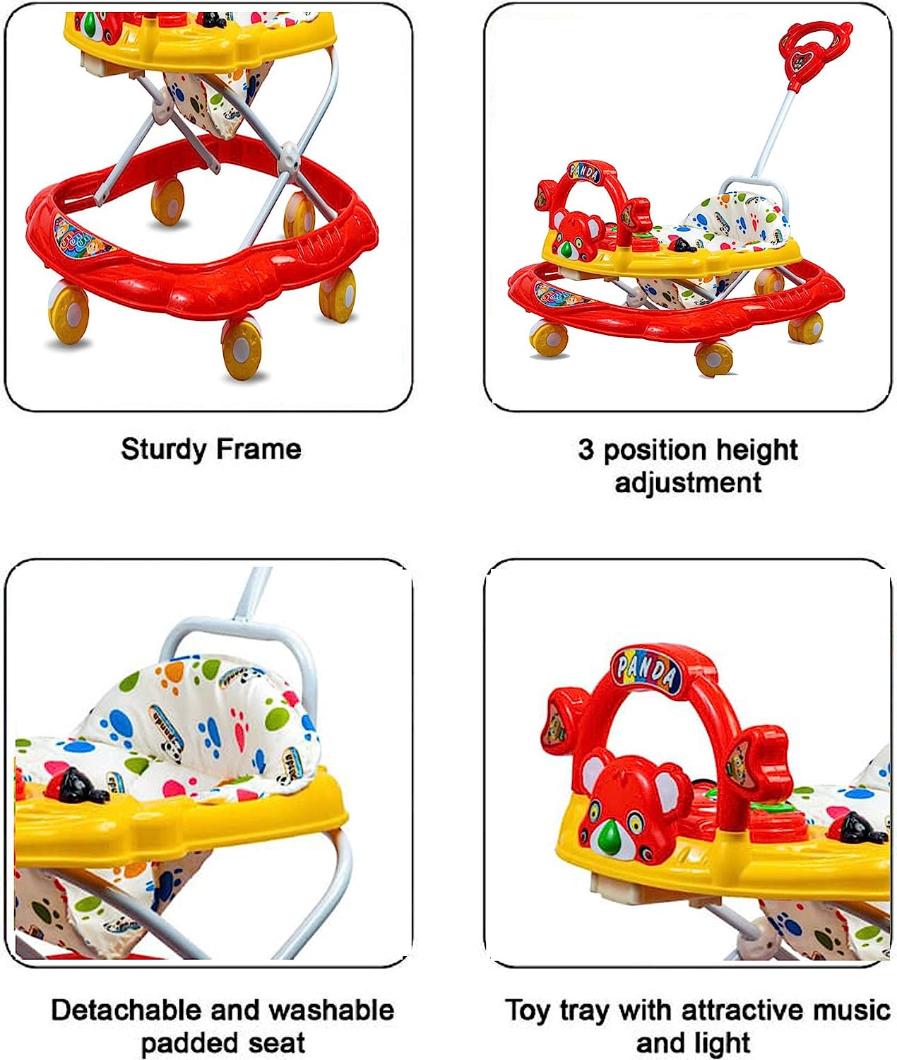 Musical Activity Baby Walker 555 with Music & Parent Handel Rod & Adjustable Height for Kids (RED) - MRGTOYS