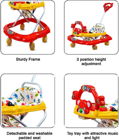 Musical Activity Baby Walker 555 with Music & Parent Handel Rod & Adjustable Height for Kids (RED) - MRGTOYS