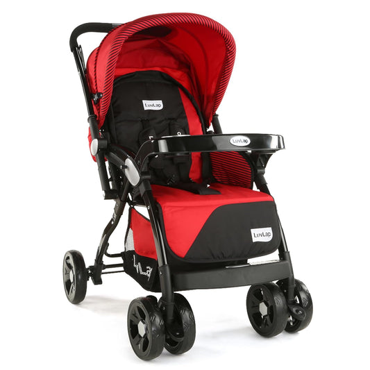 LuvLap Galaxy Baby Stroller, Pram For Baby With 5 Point Safety Harness, Spacious Cushioned Seat With Multi Level Seat Recline, Easy Fold, Lightweight Baby Stroller For 0 To 3 Years (Red & Black)
