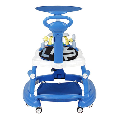 Steelbird Walk-N-Hop Unisex Anti Fall Toddler Hop, Sit & Stand Walker with Sun Shield and Push Hand Bar, Removable Toy Tray, Music System and Height Adjustments for 9-18 Months (Blue)