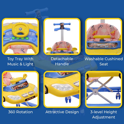 B.M.W Baby Walker Adjustable Height with Height Adjustable 6-18 Months Baby Walker Walker for Kids, Walker with Parental Push Handle | Activity Walker for Baby with Musical Boys Girls (Blue) - MRGTOYS